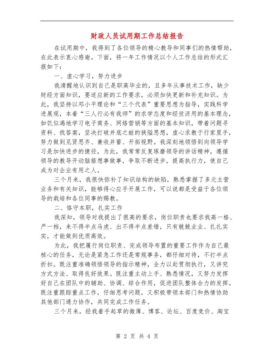 财政人员试用期工作总结报告_第2页