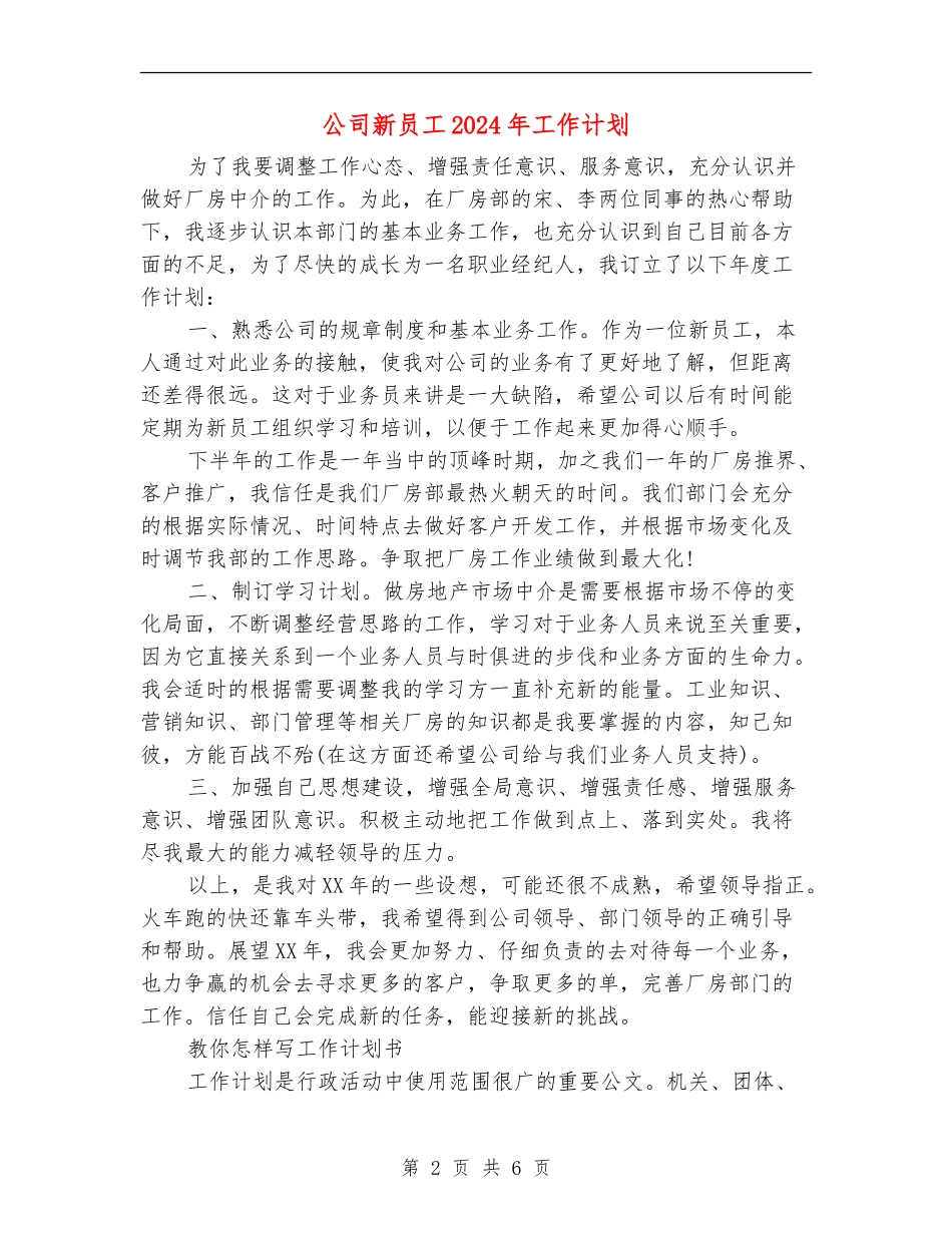公司新员工2024年工作计划_第2页