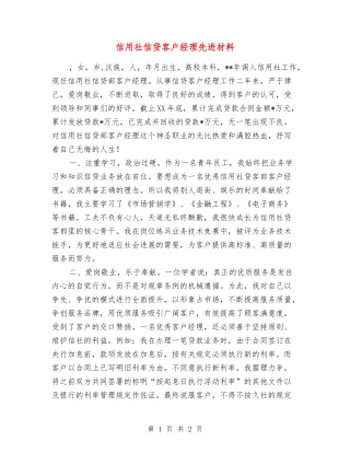 信用社信贷客户经理先进材料
