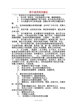 班子成员四风建议