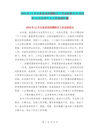 2024年12月公务员试用期转正工作总结范文与2024年12月公司个人工作总结汇编
