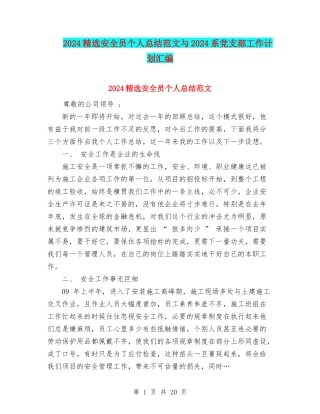 2024精选安全员个人总结范文与2024系党支部工作计划汇编