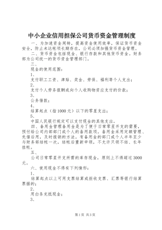 中小企业信用担保公司货币资金管理规章制度