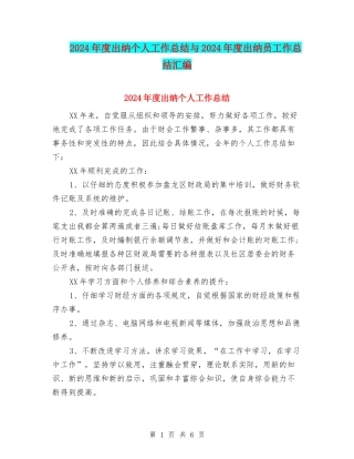 2024年度出纳个人工作总结与2024年度出纳员工作总结汇编