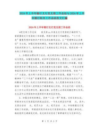 2024年上半年银行支行党支部工作总结与2024年上半年银行柜员工作总结范文汇编