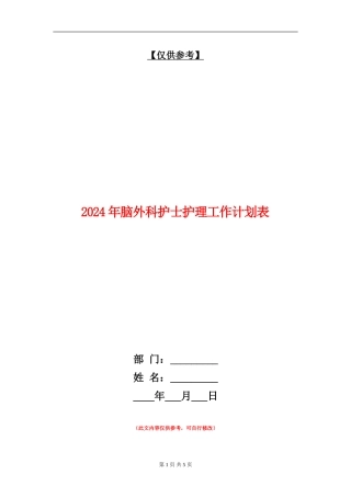 2024年脑外科护士护理工作计划表