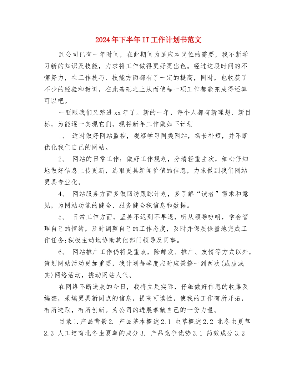 2024年下个月工作计划与2024年下半年IT工作计划书范文汇编_第3页