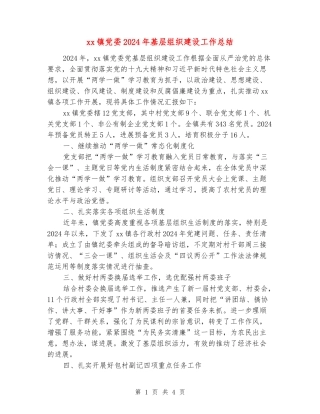 xx镇党委2024年基层组织建设工作总结