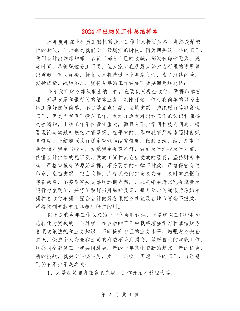 2024年出纳员工作总结样本_第2页