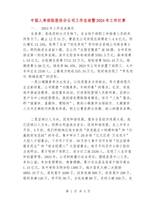 中国人寿保险股份分公司工作总结暨2024年工作打算