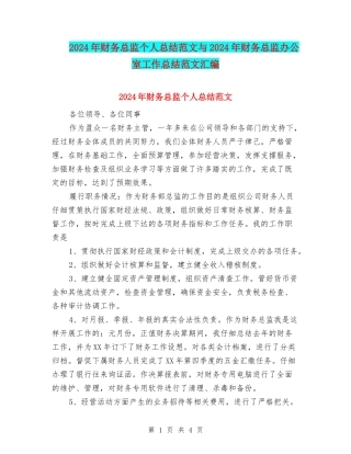 2024年财务总监个人总结范文与2024年财务总监办公室工作总结范文汇编