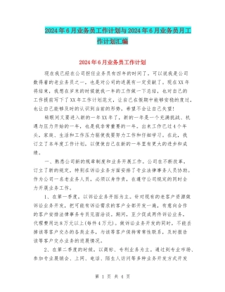 2024年6月业务员工作计划与2024年6月业务员月工作计划汇编