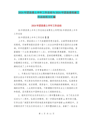 2024年团县委上半年工作总结与2024年团县委党建工作总结范文汇编
