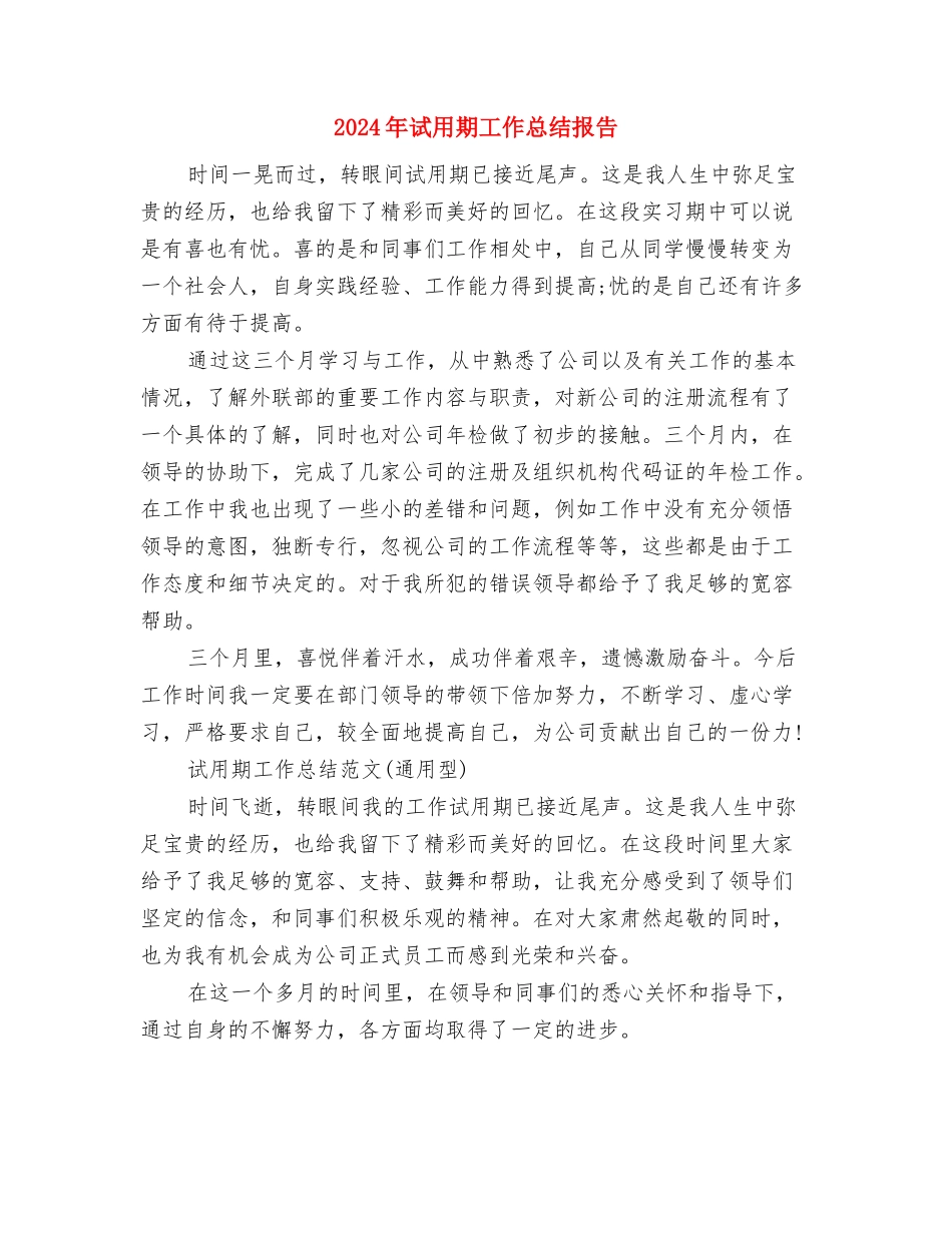2024年试用期工作总结及转正申请范文与2024年试用期工作总结报告2汇编_第2页