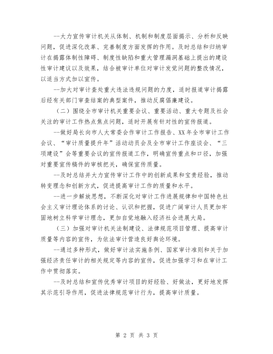 2024年市审计局审计信息宣传工作计划与2024年市审计局工作计划汇编_第2页