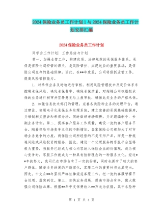 2024保险业务员工作计划1与2024保险业务员工作计划安排汇编