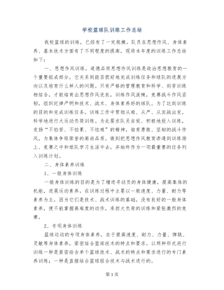 小学篮球队训练工作总结