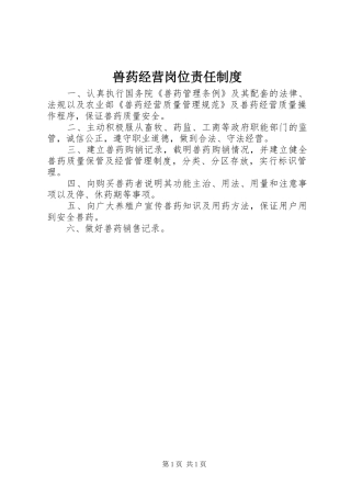 兽药经营岗位责任规章制度