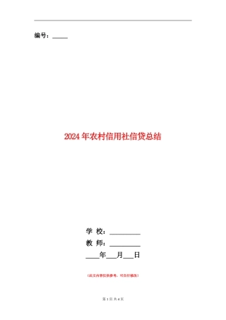 2024年农村信用社信贷总结