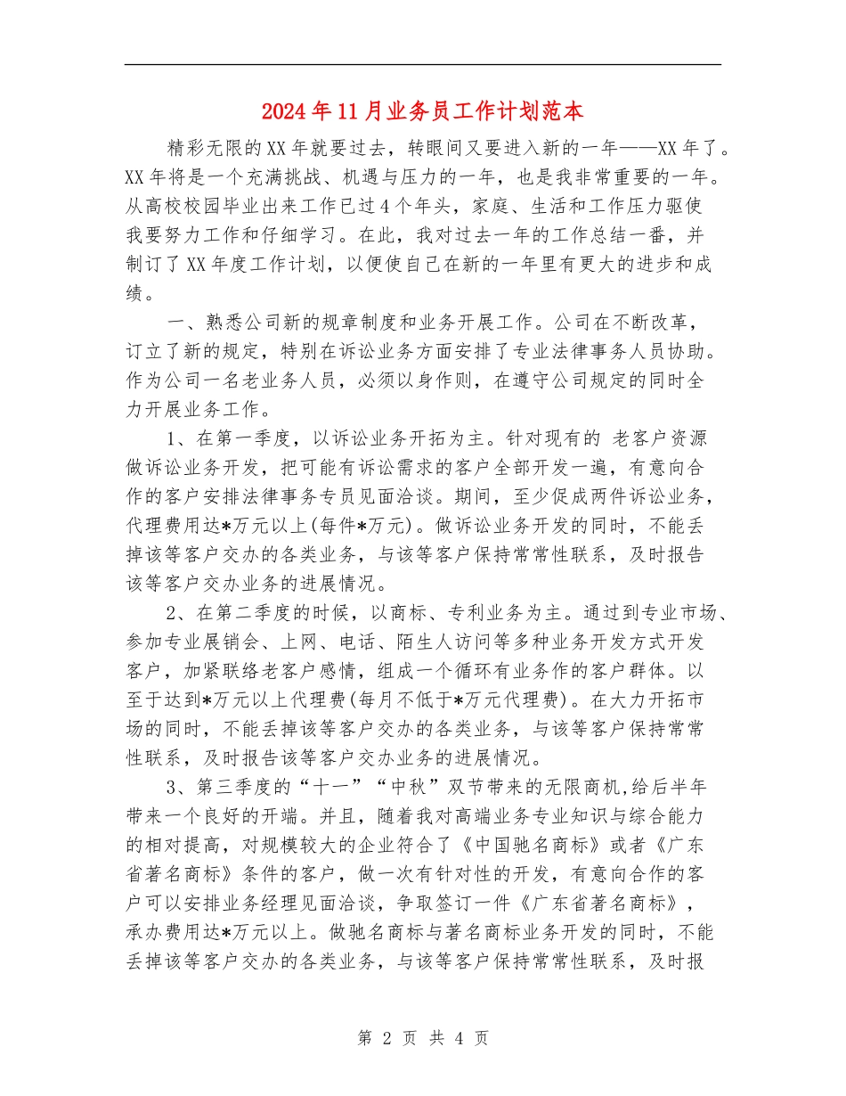 2024年11月业务员工作计划范本_第2页