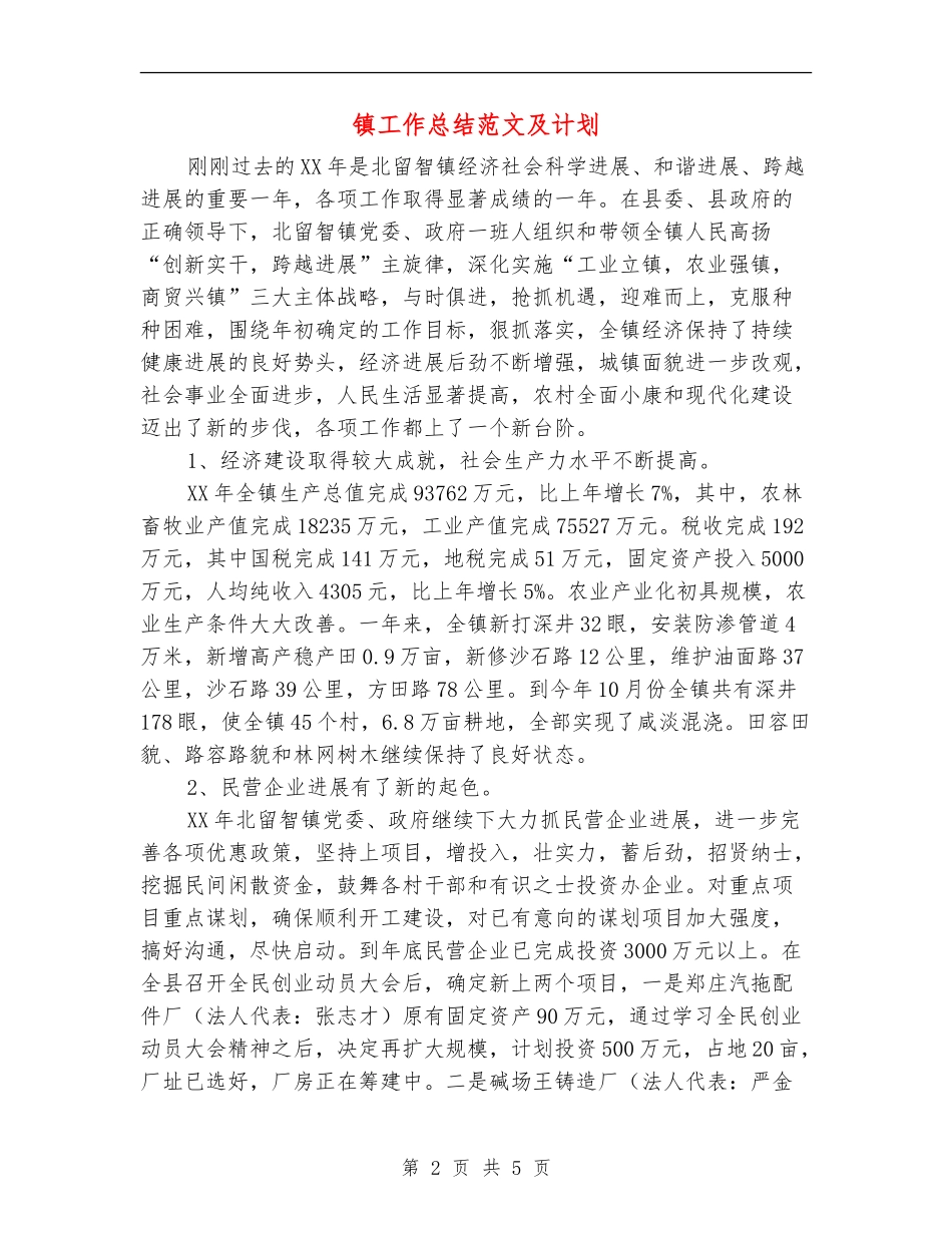 镇工作总结范文及计划【最新版】_第2页
