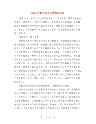 2024年春节安全工作情况汇报