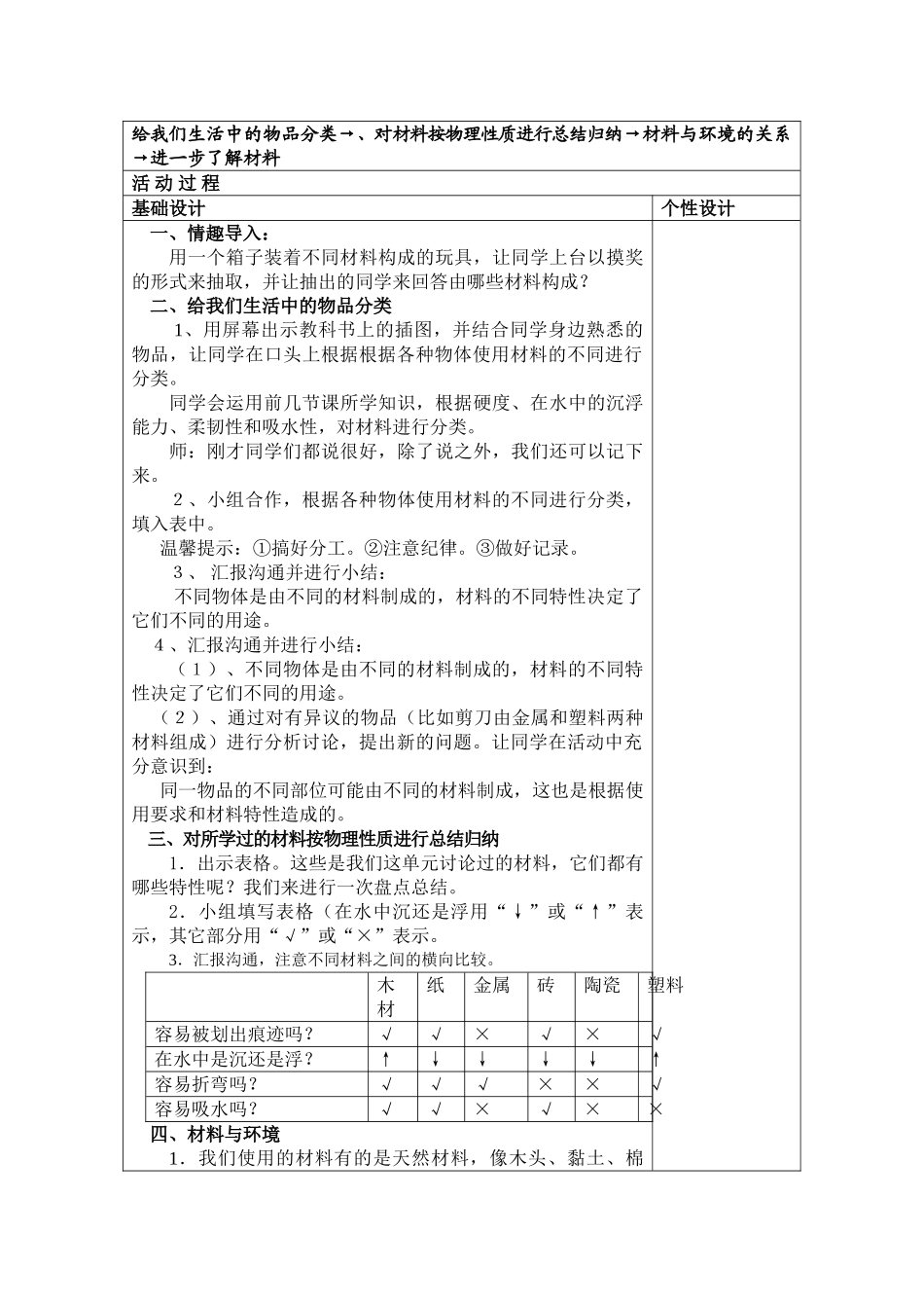 2024-2024年教科版科学三上《给身边的材料分类》表格式教案_第2页