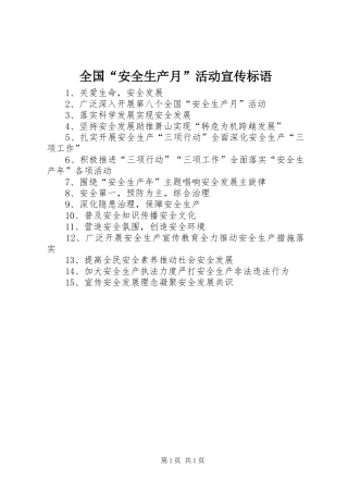 全国“安全生产月”活动宣传标语集锦1