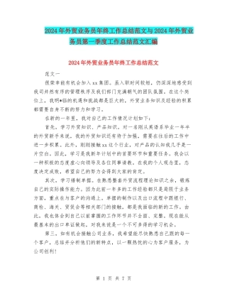 2024年外贸业务员年终工作总结范文与2024年外贸业务员第一季度工作总结范文汇编