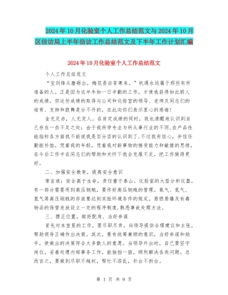 2024年10月化验室个人工作总结范文与2024年10月区信访局上半年信访工作总结范文及下半年工作计划汇编