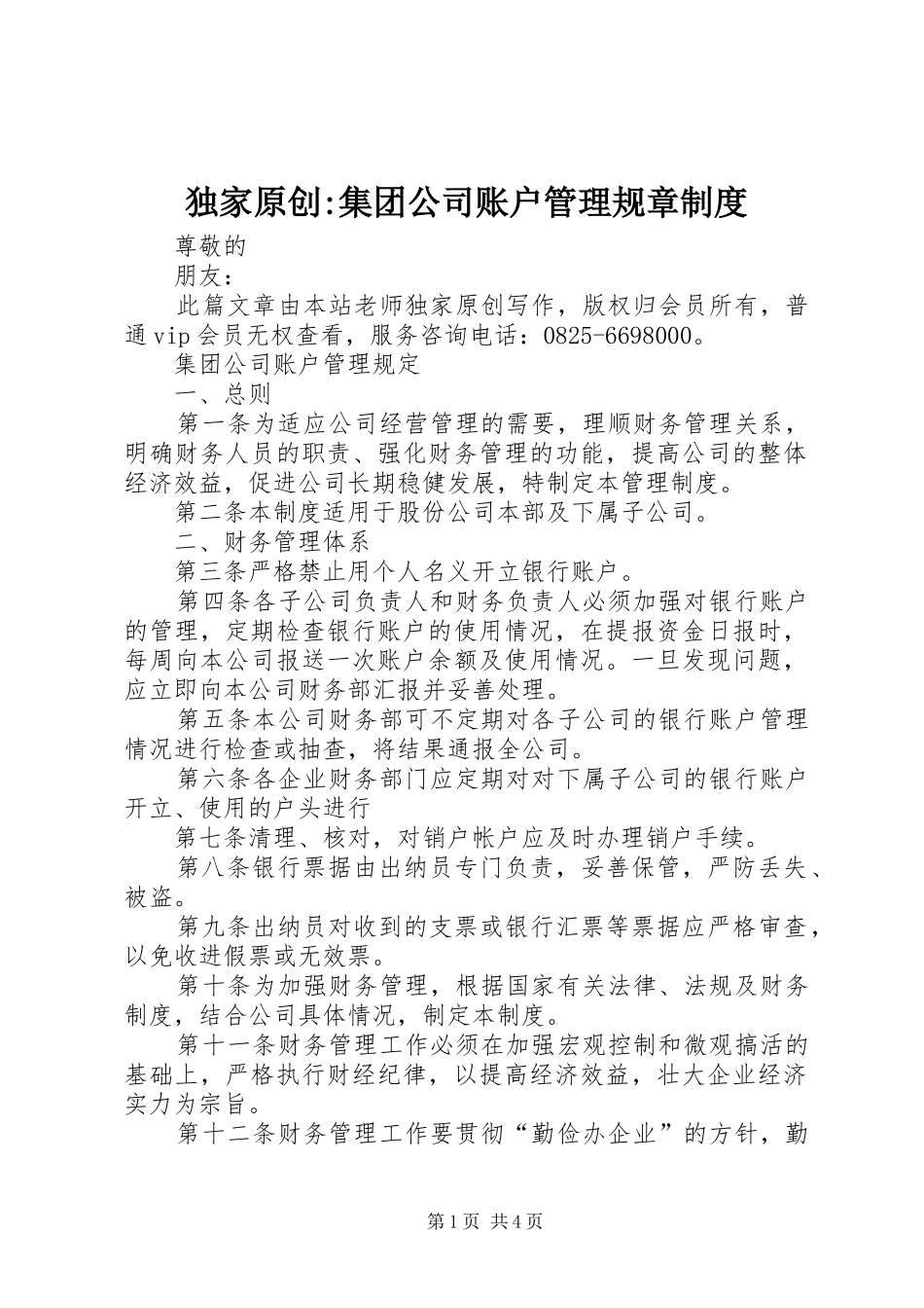 独家原创-集团公司账户管理规章规章制度_第1页