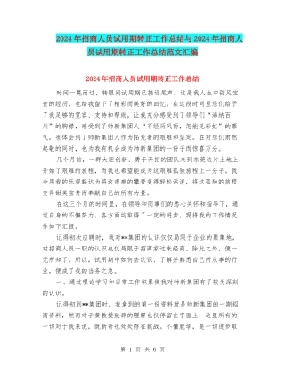 2024年招商人员试用期转正工作总结与2024年招商人员试用期转正工作总结范文汇编