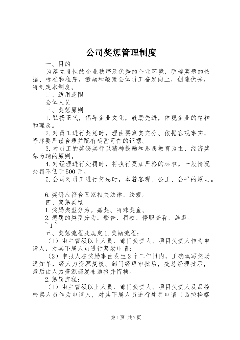 公司奖惩管理规章制度_第1页