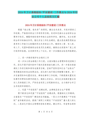 2024年卫计系统综治工作要点与2024年印业公司个人总结范文汇编
