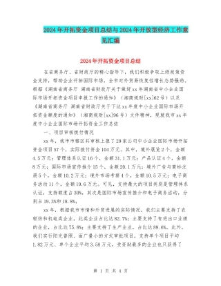 2024年开拓资金项目总结与2024年开放型经济工作意见汇编