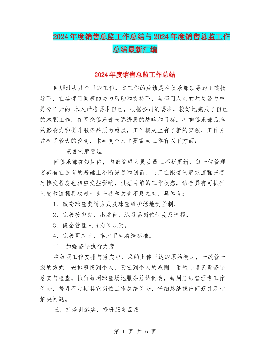 2024年度销售总监工作总结与2024年度销售总监工作总结最新汇编_第1页