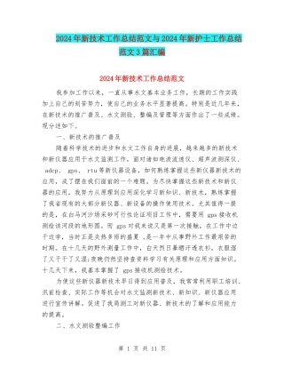 2024年新技术工作总结范文与2024年新护士工作总结范文3篇汇编