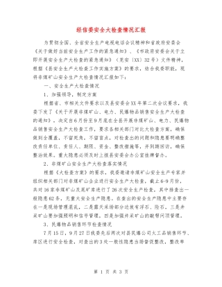 经信委安全大检查情况汇报