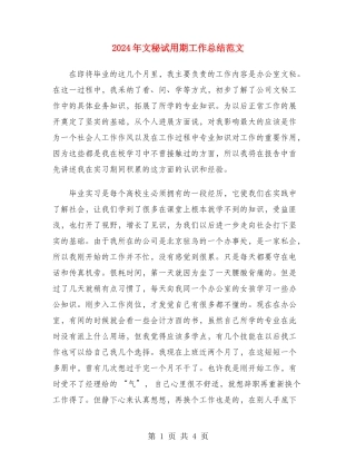 2024年文秘试用期工作总结范文