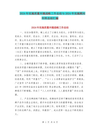 2024年实施质量兴镇战略工作总结与2024年实施顾问年终总结汇编