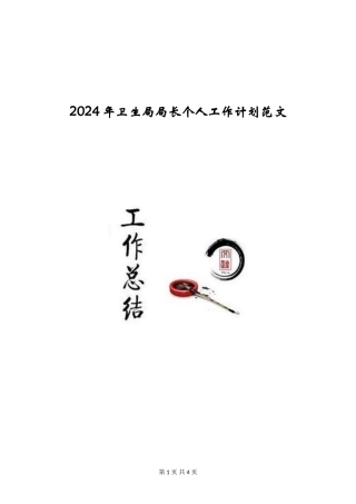 2024年卫生局局长个人工作计划范文