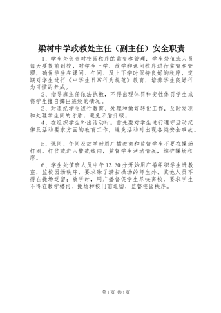 梁树中学政教处主任（副主任）安全职责要求