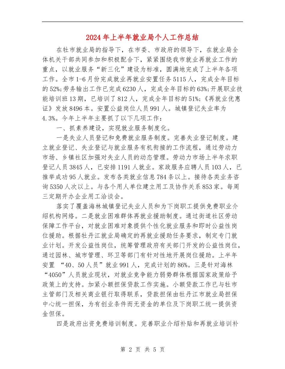 2024年上半年就业局个人工作总结_第2页