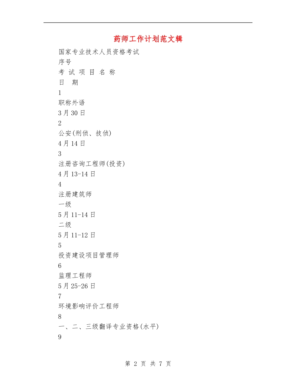药师工作计划范文辑_第2页