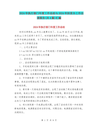 2024年执行部门年度工作总结与2024年扶贫办工作自查报告汇编