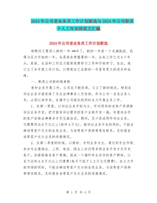 2024年公司老业务员工作计划新选与2024年公司职员个人工作安排范文汇编