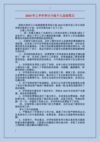 2017年上半年审计小组个人总结范文