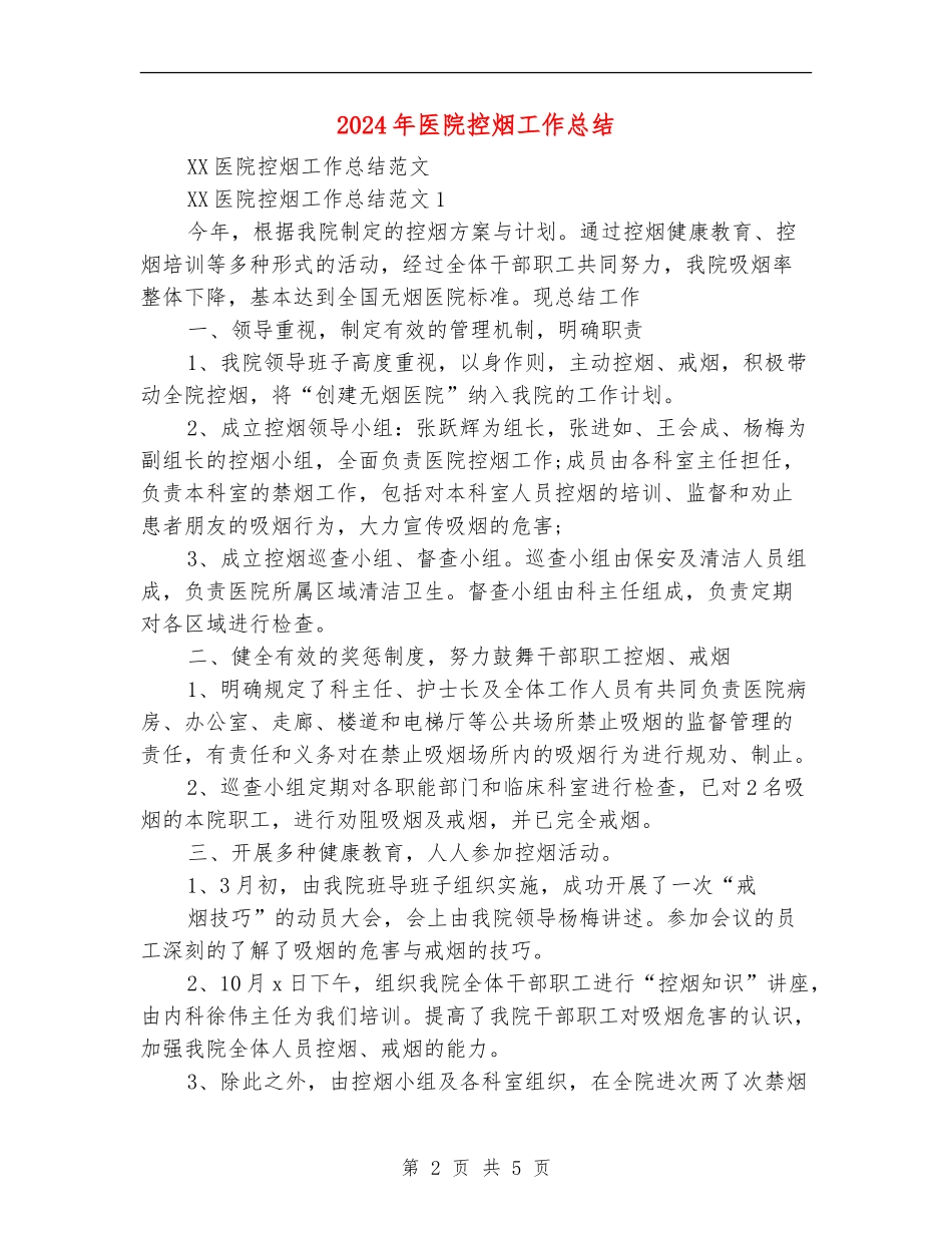 2024年医院控烟工作总结【新版】_第2页