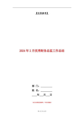 2024年2月优秀财务总监工作总结