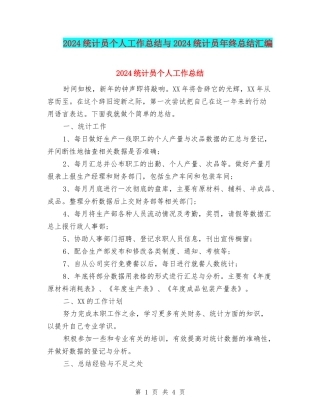 2024统计员个人工作总结与2024统计员年终总结汇编